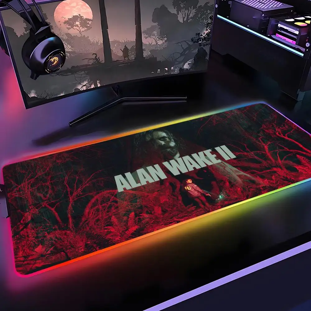 Horror Game Alan Wake Mouse Pad Gamer Rgb Desk Mat Back Light Led Mousepad Setup Gaming Accessories Deskmat Big Mousepad