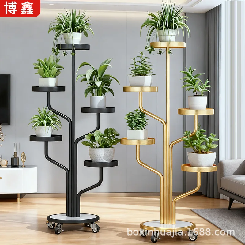 Cross-border movable flower rack household living room balcony green plant rack indoor and outdoor storage multi-layer