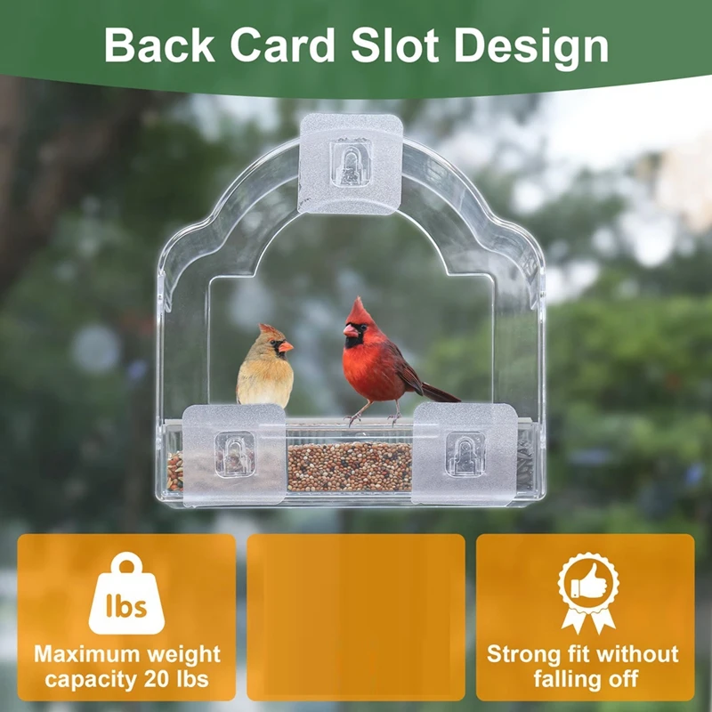 Window Bird Feeders For Outside, Clear Bird Window Feeder With 3 Strong Adhesive Sheets, Transparent Acrylic Bird House