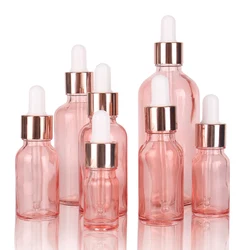 6/12/24pcs 5ml 10ml 15ml 20ml 30ml 50ml 100ml Pink Glass Dropper Bottles with Glass Pipette for Cosmetic Perfume Essential Oil