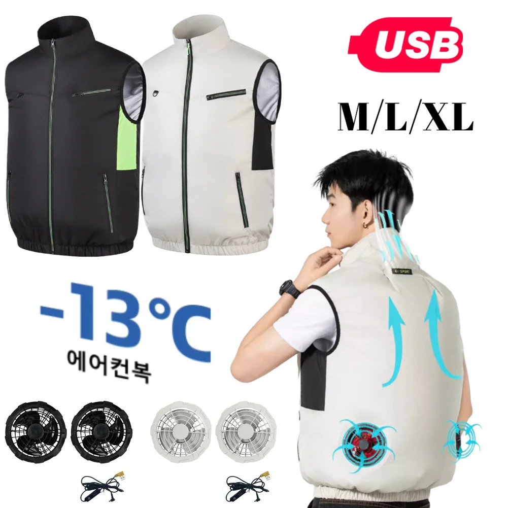

Cooling Vest Ice Fan Vest Heat Resistant Air Conditioner Clothes 3 Gears Sleeveless Workwear for Summer Work Camping Fishing