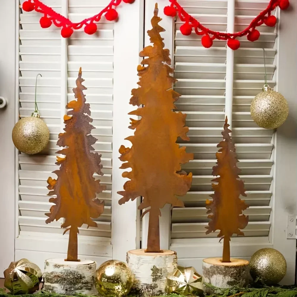 1pc Rustic Metal Spruce Tree and Elk Ornaments - Hunting Decor and Gifts for Christmas and New Year's Decoration