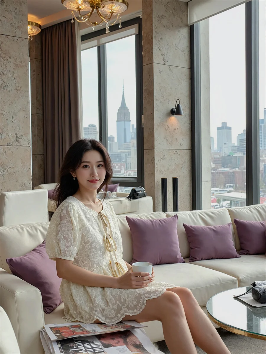 

O-Neck Puff Sleeve Shirts Woman Aesthetic Blouses Women Top Winter Bufferfly Softness Threaded High Quality Festival Maillard OL