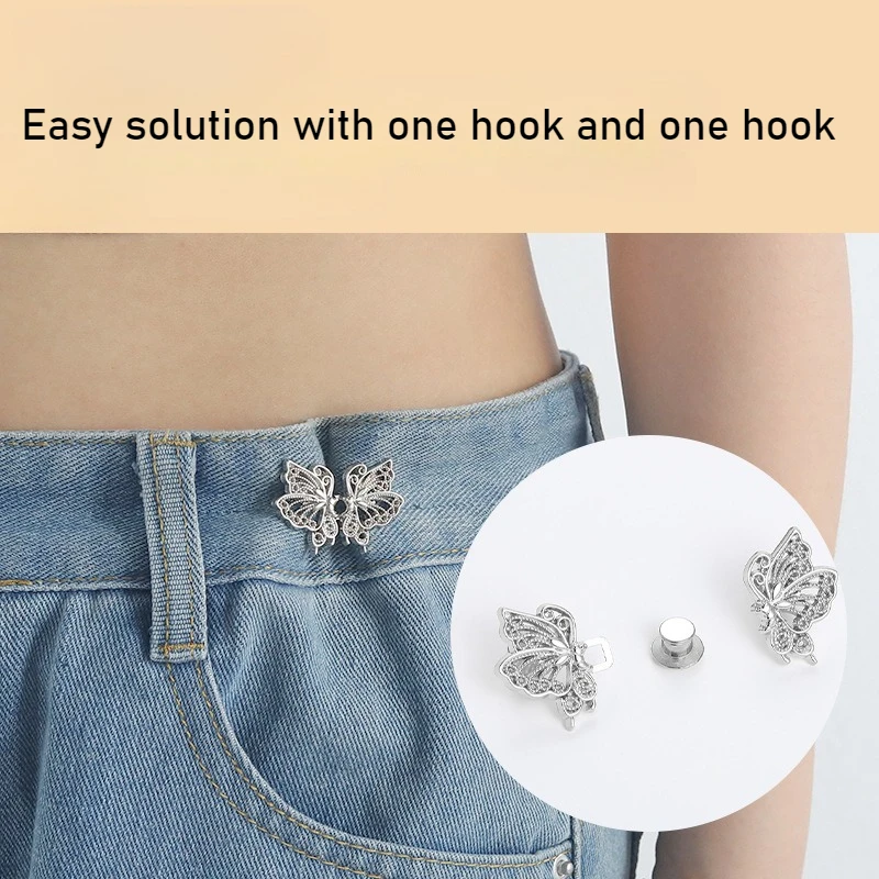 Fivela de cintura ajustável para jeans, ajustador de botão borboleta sem necessidade de costura para calças e saias, suprimentos de roupas