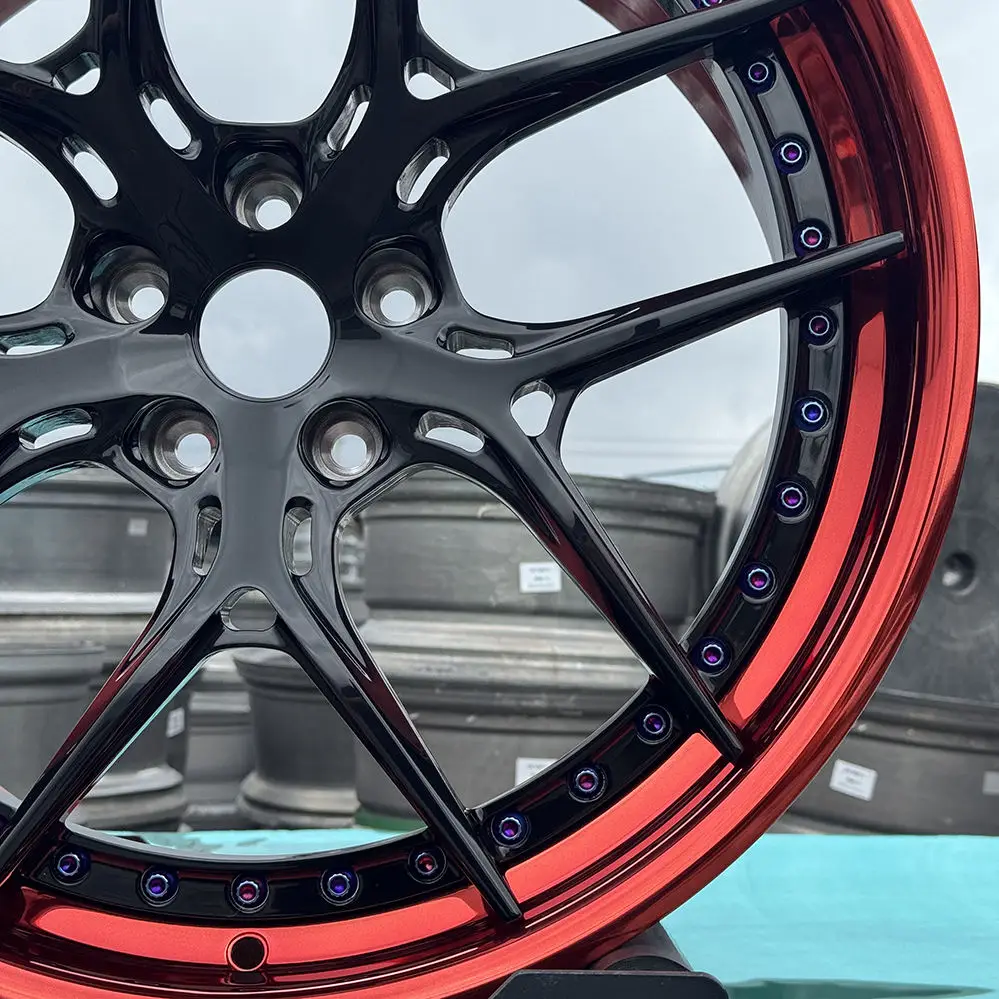 Factory19 20 21 22 23 24 Inch Forged Racing Car Wheels Custom Titanium Alloy Screw Polished Red Lip 6061-T6 Alloy Car Wheels