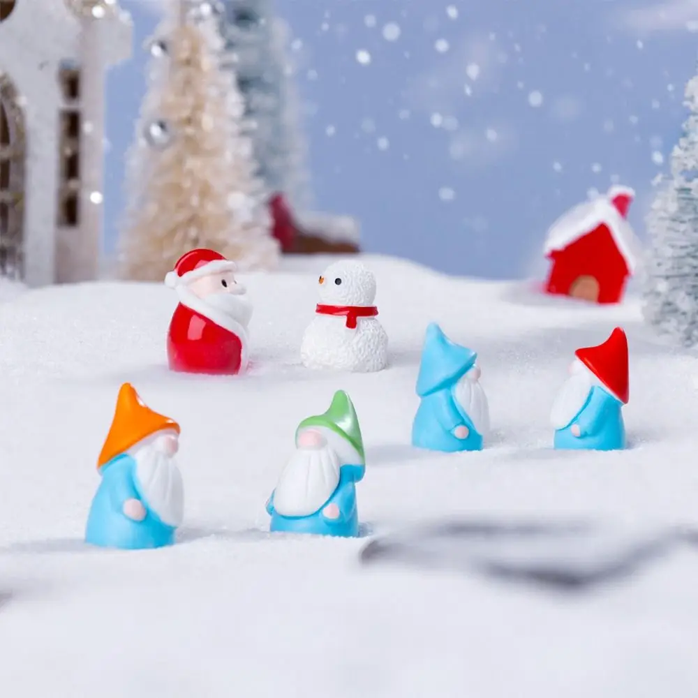 10pcs Cute Mini Santa Claus Figurines Resin Crafts DIY Snowman House Figurines Cartoon Merry Christmas Decoration Christmas Gift