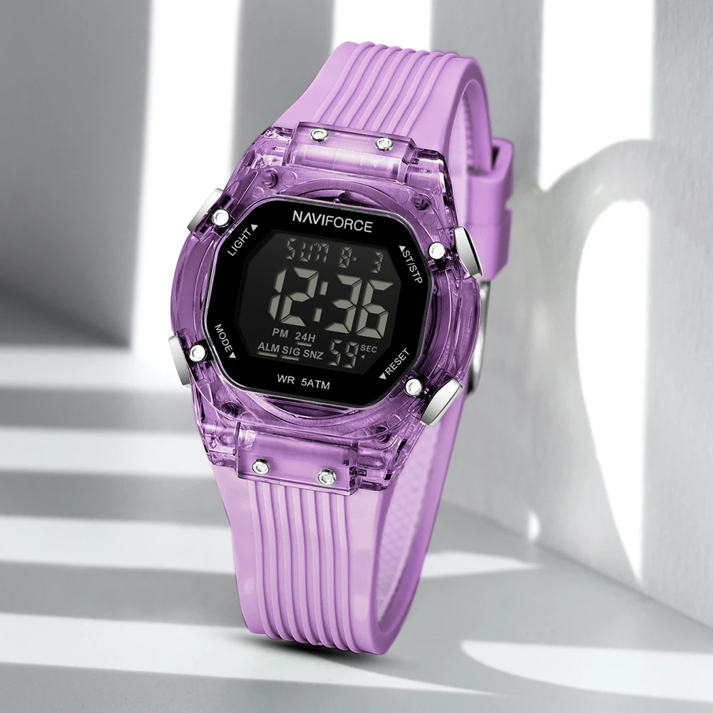 NAVIFORCE Square Dial Women's Digital Watch Sport Style Waterproof Chronograph Ladies Outdoor Wristwatch Clock Silicone Strap