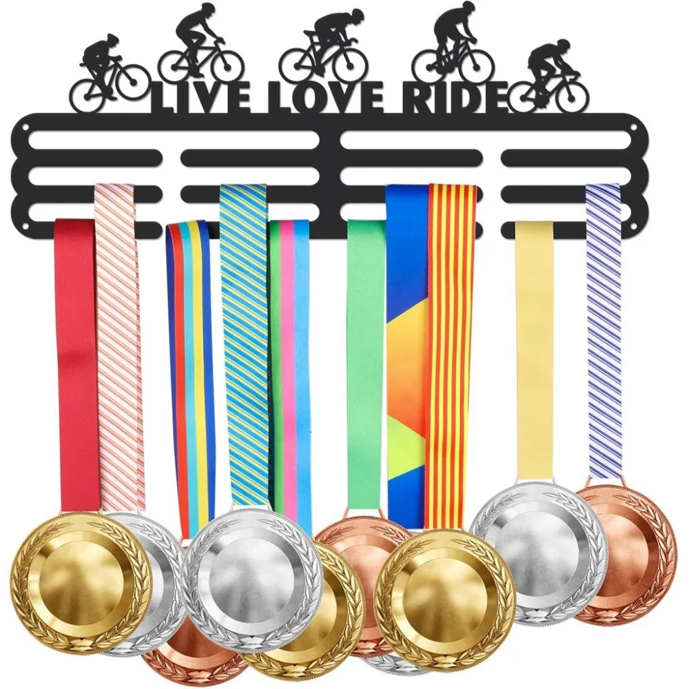 Bicycles Medal Hanger Display Live Love Ride Sports Award Metal Holder Rack Iron Medal Rack Organizer Ribbon Wall Mounted Race