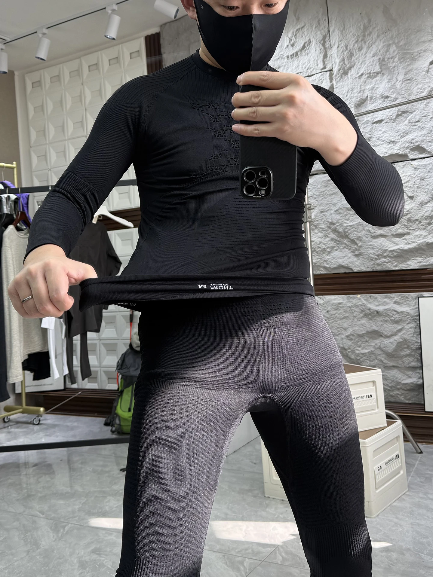 

Men's Outdoor Sports Warmth Set Compression Clothing round Neck 3D Bionic Structure Heat Siphon Long Sleeve Long Pants