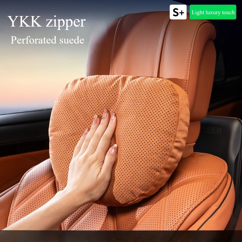 Punched Suede Car Headrest Breathable and Moisture Absorption Padded Seat Pillow Biological Velvet Car Seat Lumbar Support