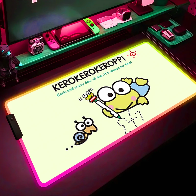 RGB LED Mouse Pad Gaming Mat Aksesoris PC Mousepad Desk Mat Non Slip K-kero K-kero K-keroppi Extended Pad Rubber Keyboard Pad