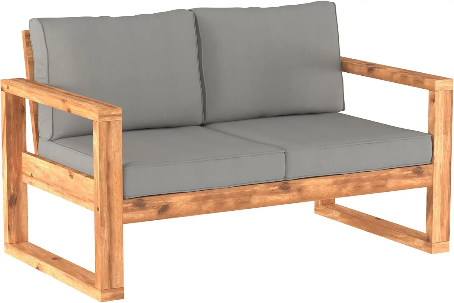 Walker Edison Sorrento Modern Acacia Wood Outdoor Loveseat with Cushions, 30 Inch, Brown