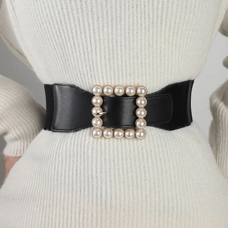 

Эластичный пояс с французским жемчугом для женщин; модное украшение в стиле ins с костюмным платьем; универсальный эластичный пояс