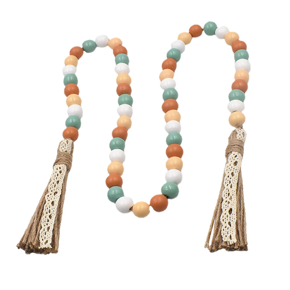 Decoration Tassel Beads Wall Hanging Party DIY Beaded Pendant Natural Wood Garland Rural Style Festival Colorful Wooden With