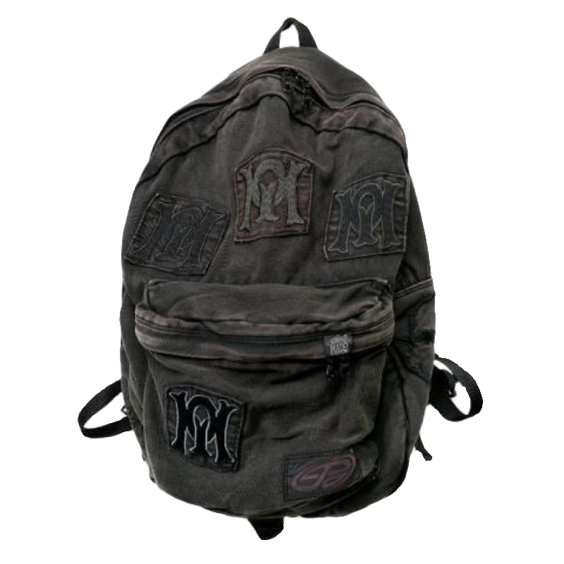 American Style Composite Pattern Embroidered Denim Canvas Backpack For Women Personalized And High-end Student Backpacks Trendy