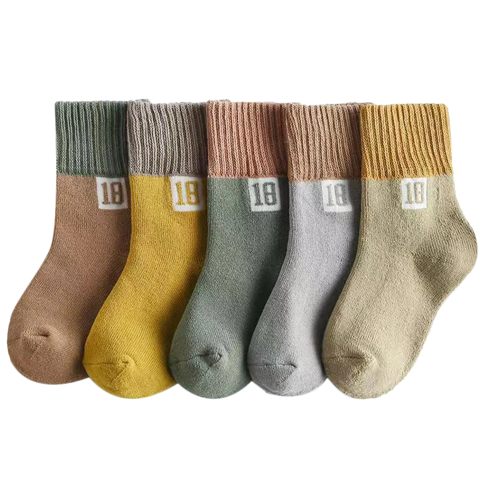 

5pcs Baby Socks Cotton Soft Non-Slip Mid-Calf Length Kids Socks For Spring Autumn Winter Newborn Toddler Boys Girls Warm