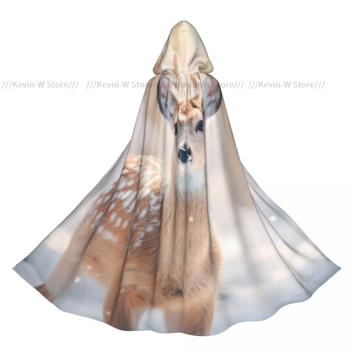 Adult Cloak Cape Hooded Deer In Forest With Snow Medieval Costume Witch Wicca Vampire Elf Purim Carnival Party