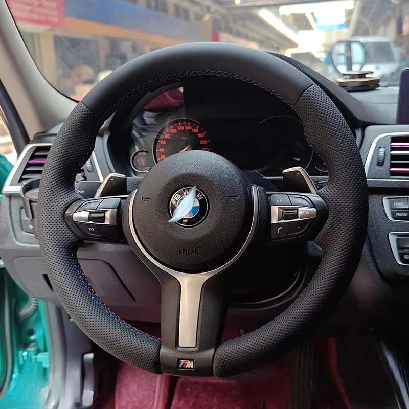 Briad Steering Wheel Cover for BMW M Sport F06 F10 F15 F16 F20 F21 F25 F30 F32gt F80 F82 X1 X3 x5 Hand Stitched Genuine Leather