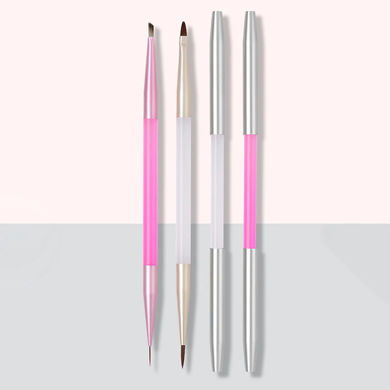 Dubbelkoppige Diy Schilderij Borstels Voor Nail Art Design Met Pen Cover Uv Gel Tekening Penseel Driehoek Pen Manicure Tool