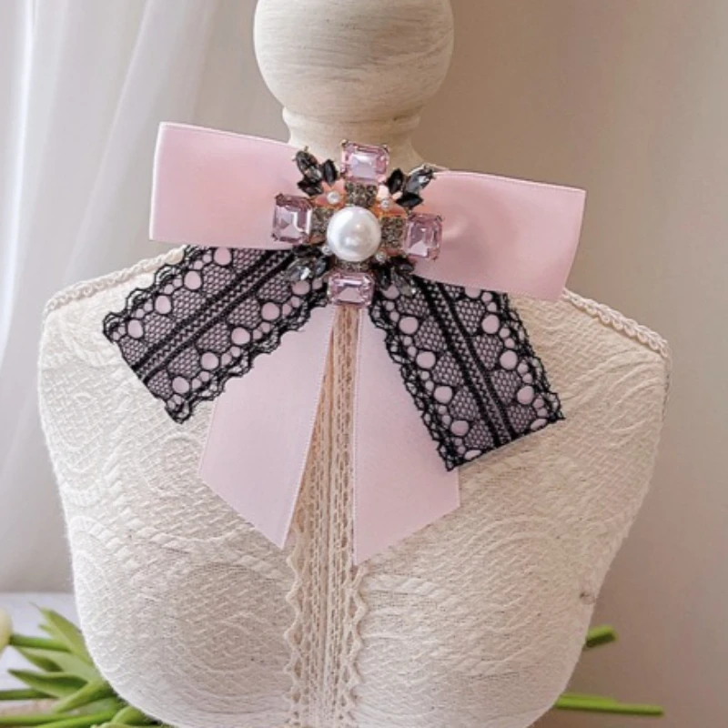 

Корейские кружевные галстуки-бабочки, костюмы в студенческом стиле, аксессуары для рубашек, женские украшения ручной работы, брошь с крестом и жемчугом, стразами, бабочками и бантами