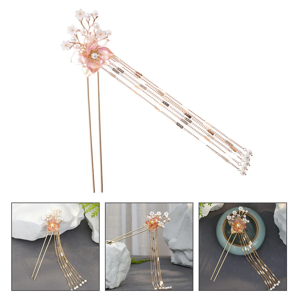 1 szt. Retro spinka do włosów z kwiatem, metalowa, z frędzlami, w stylu vintage, chińska ozdoba na głowę, precyzyjne wykonanie, gładkie krawędzie, do noszenia na co dzień.