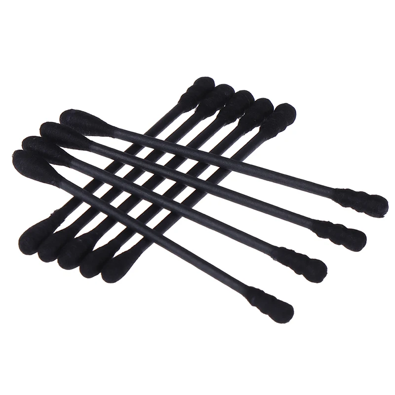 Algodão descartável Espiral Ear Cleaner, Black Double Heads, Medical Swab, Batom, Sobrancelha, Cílios, Bud, Maquiagem Ferramenta, 200pcs