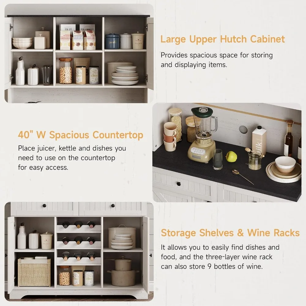 Pantrykast met 2 lades en 3 wijnrekken, 71 boerderijkeukenopbergkast met verstelbare planken, keukenkast met M