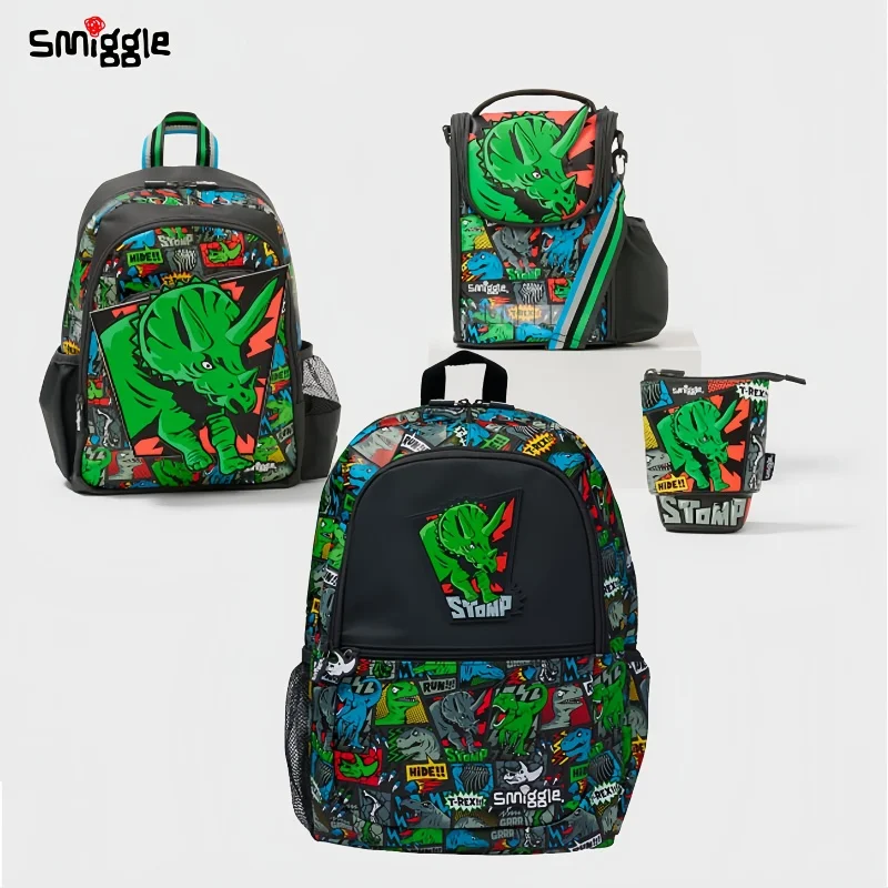 Genuine Australian Smilgle Children'S Backpack Cartoon Triangle Dragon Pattern Campus New Fashionable Student Backpack Meal Bag