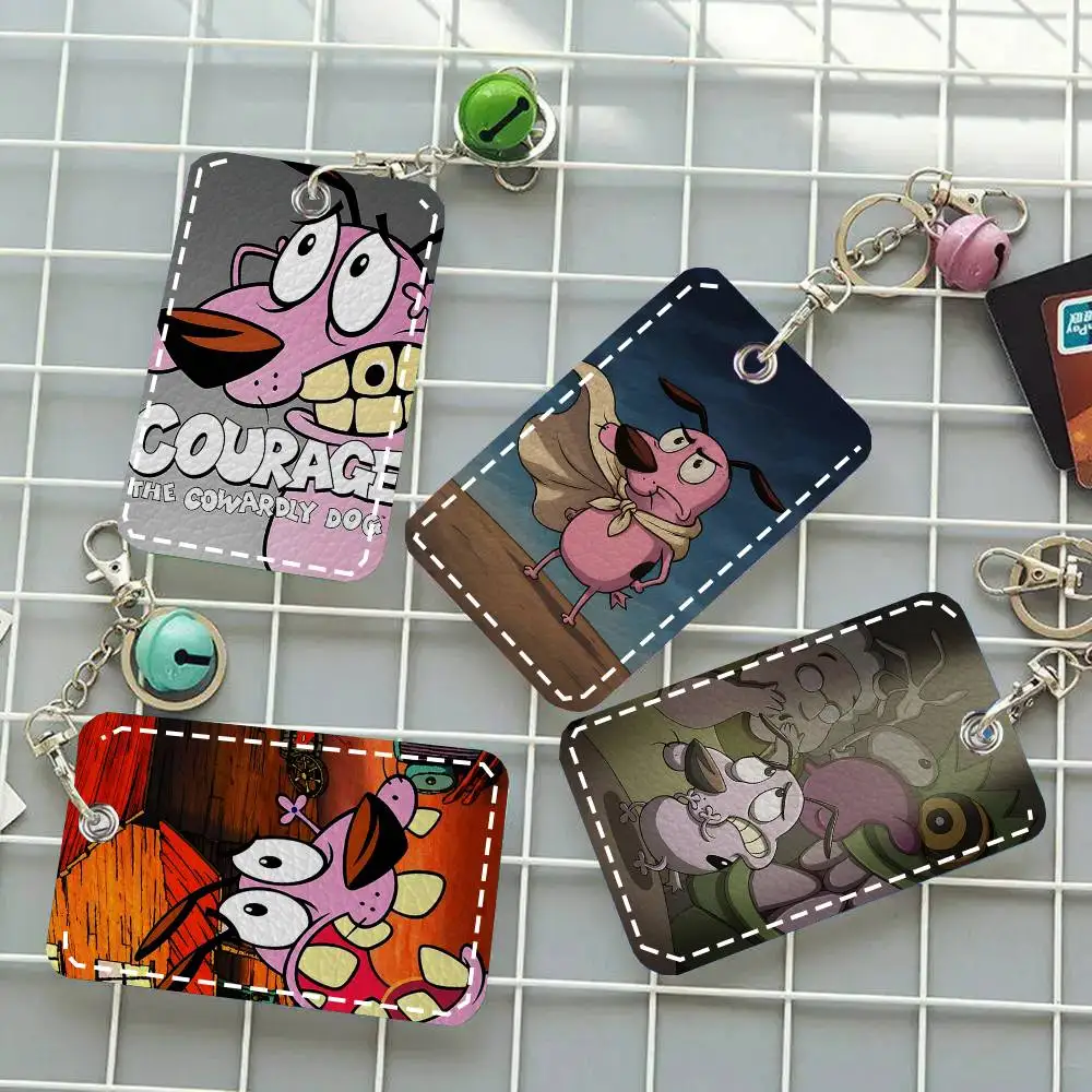 1 pièce Porte-cartes en cuir motif C-Courage The Cowardly Dog, porte-clés, étui pour carte d'accès, porte-clés avec anneau