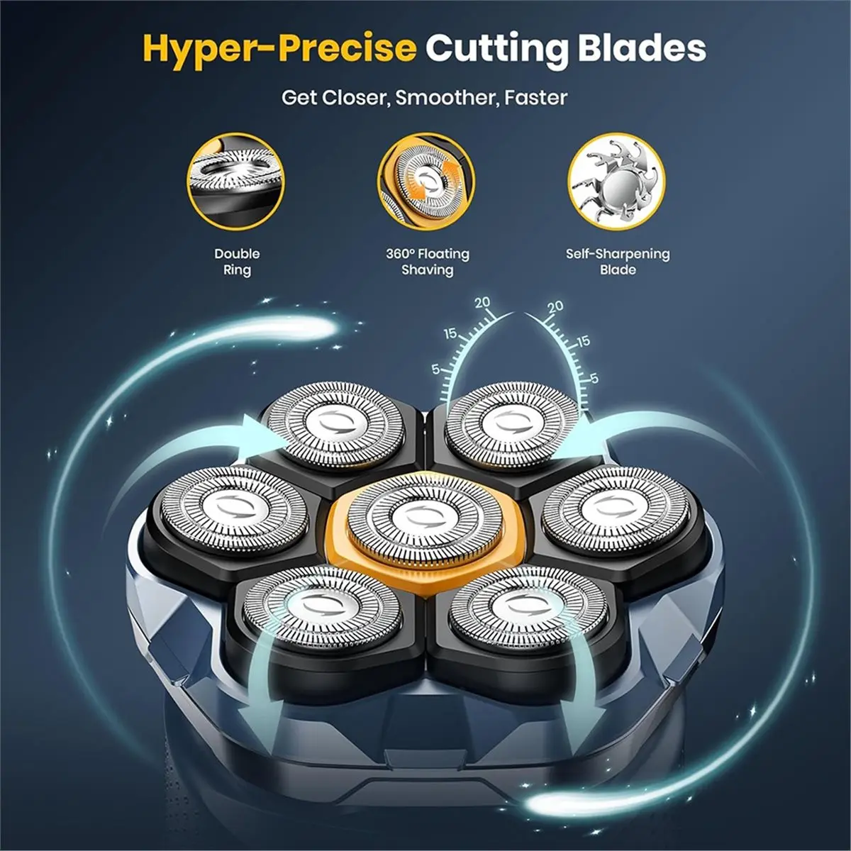 A73U 7D Head Shaver Magnetic Head Shavers for Bald Men IPX7 Waterproof Floating Cutter Wet/Dry Electric