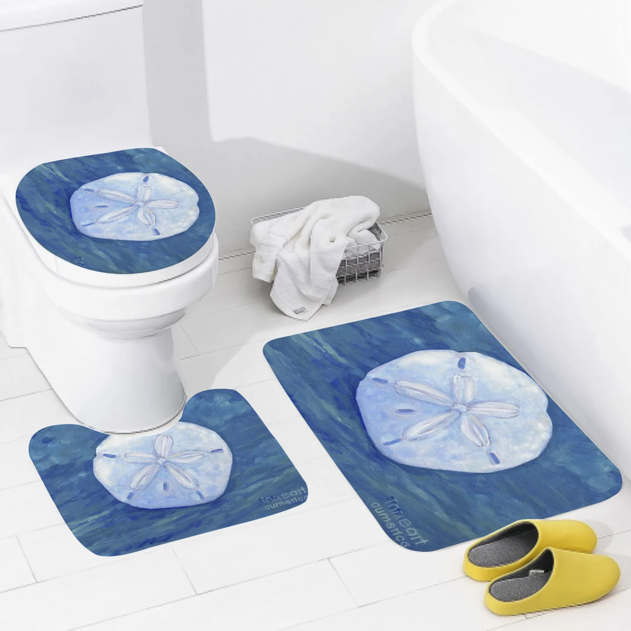 Non slip shower mat bathroom carpet shower beach style decoration water absorbing bathtub carpet toilet cover decoration cover