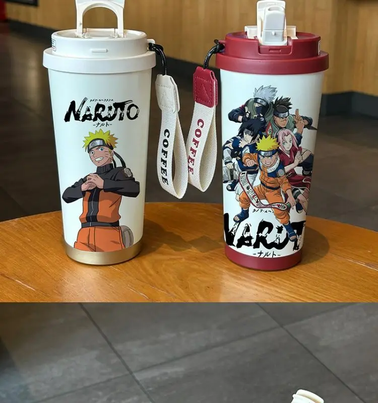 Naruto Uzumaki, Sasuke Uchiha, Sakura Haruno – Anime-Motiv, Edelstahl-Wasserflasche, tragbar, großes Fassungsvermögen, Becher mit Strohhalm. – Detail 4