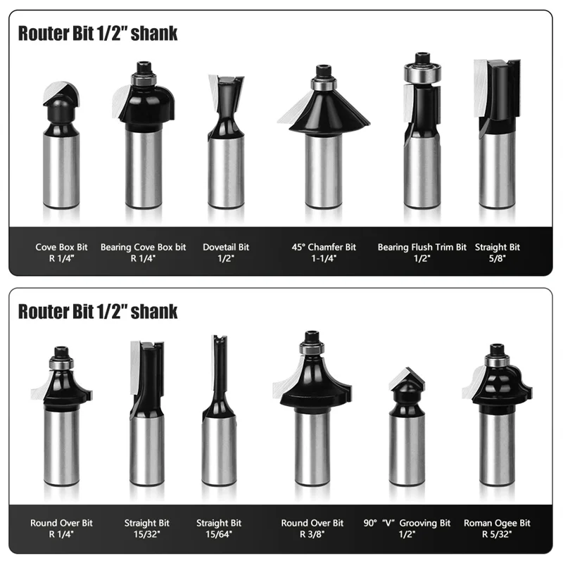 COME Wood Milling Cutter Set Router Bits Set Trimming Straight Milling Cutter Woodworking Trimming Carving Forwoodworking Cutter