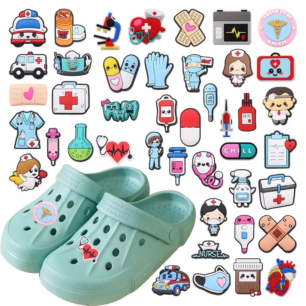 1pcs First Aid Kit Ambulance Syringe Nurse Doctor Thermometer Stethoscope PVC Shoe Decoration Buckle Charms Accessories Kid Gift