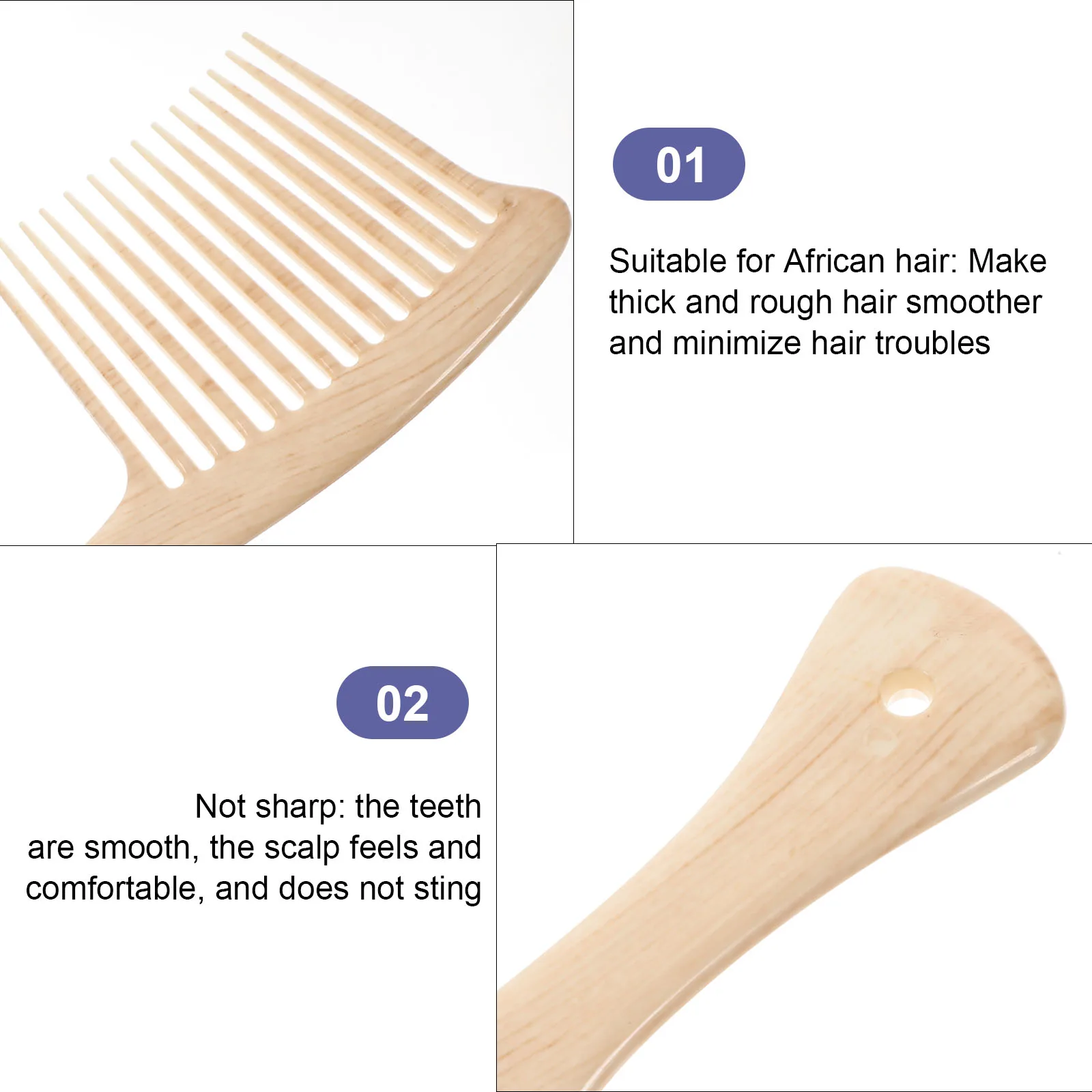 

Large Knife Comb Wide Tooth for African Hair Beige Smooth Scalp No Pull Detangle Easy Knot Long Beard Hair Pick