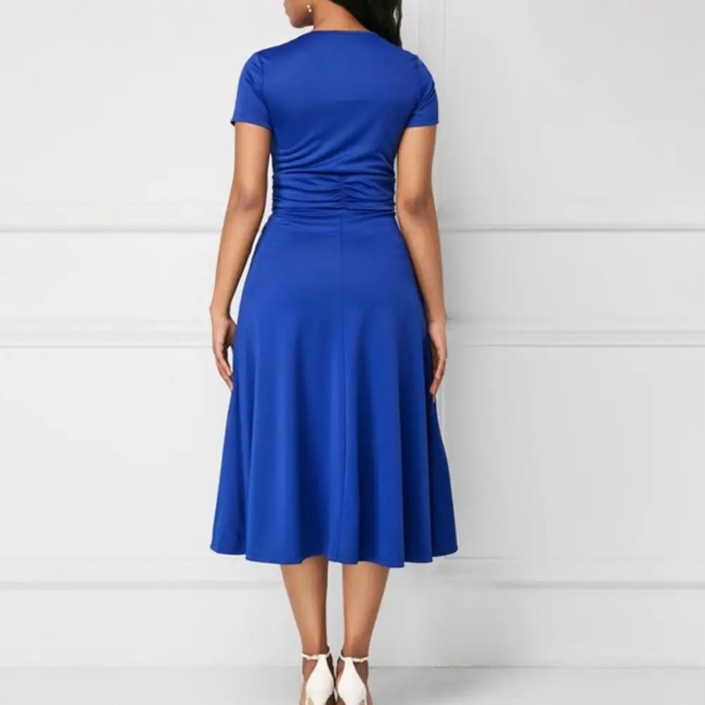 Robe de cocktail pour femmes, tenue de soirée décontractée, col en v, manches courtes, taille serrée, slim