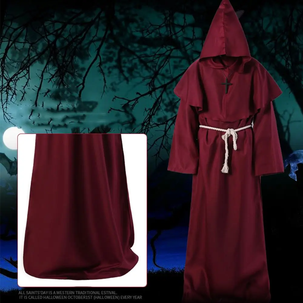 With Belt Christian Friar With Necklace Priest Robes Medieval Halloween Costume Death Ghost Cosplay Costumes Witch Wizard Cloak
