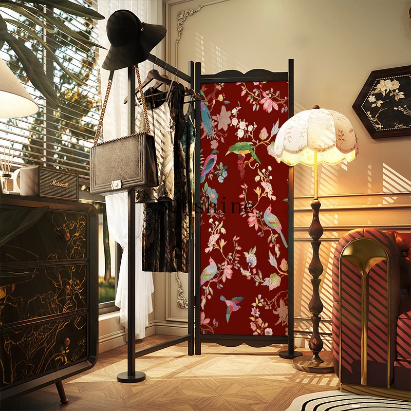 

French solid wood screen partition entrance household mobile folding background