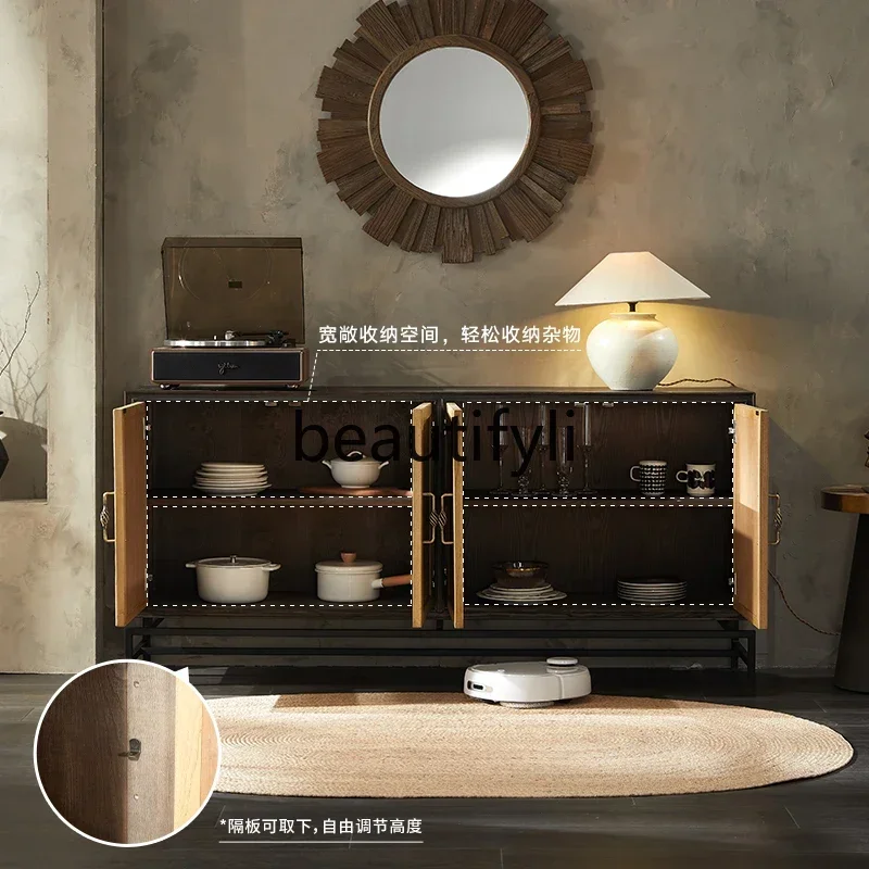

ss K178 ss25 Nordic modern simple retro solid wood dining side cabinet kitchen storage cupboard light luxury rattan wine cabinet