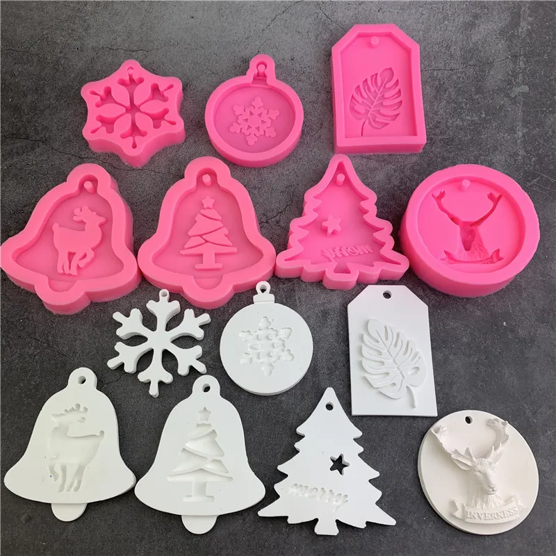 

【Christmas Silicone Molds 7-Piece】with Hanging Holes for Pendants, DIY Plaster Resin Craft Making Supplies