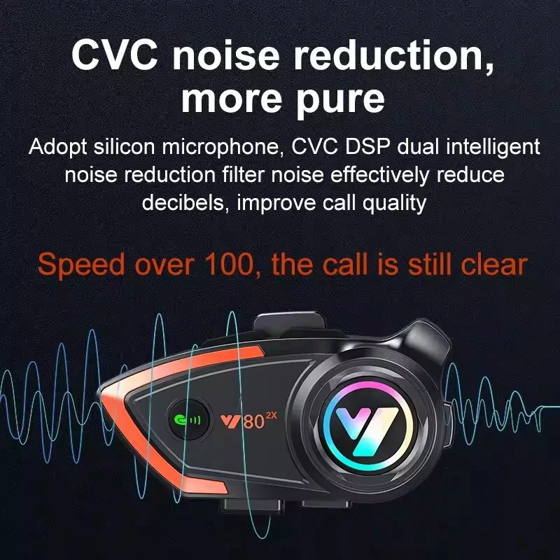 Y80-2x Bluetooth Headset Motorcycle Helmet 2 Rider Intercom 1000M Moto Wireless Bluetooth Headset BT 5.0 Waterproof Reduction