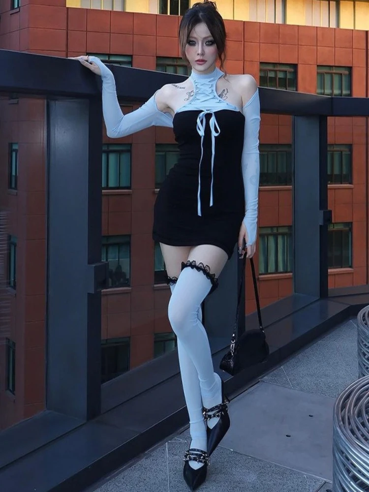 

2025 Summer Fashionable and Elegant French Long Sleeve Dress Street Slimming Tight Mini Sexy Bag Hip Skirt Two Piece Set