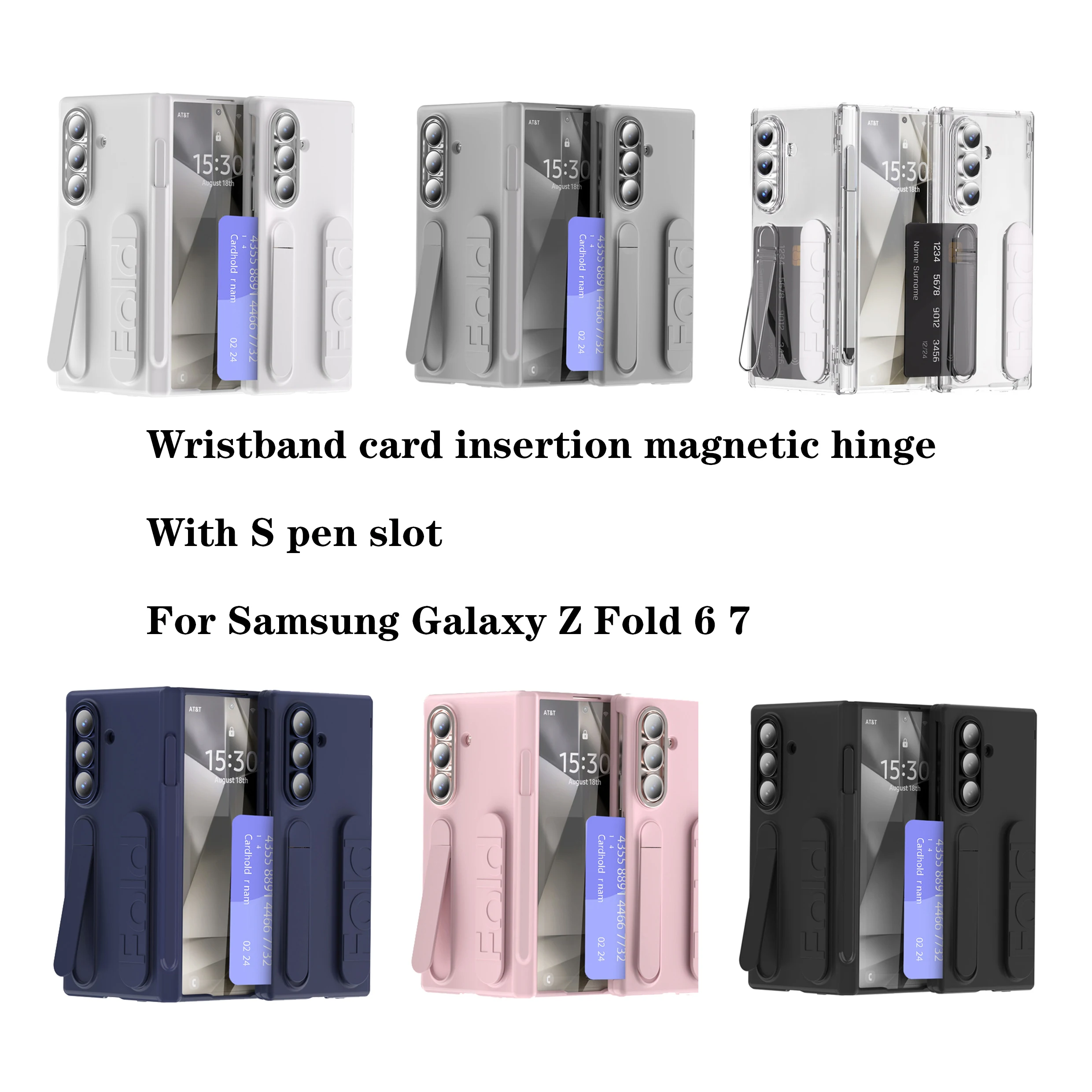 

Wristband Card Insertion Magnetic Hinge Case for Samsung Galaxy Z Fold 6 7 With S Pen Slot Screen Glass Protective Bracket Cover