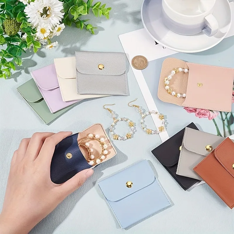 20Pcs Assorted Colors Mini PU Leather Jewelry Storage Bags Snap Button Jewelry Pouches for Rings Earrings Necklaces Bracelets