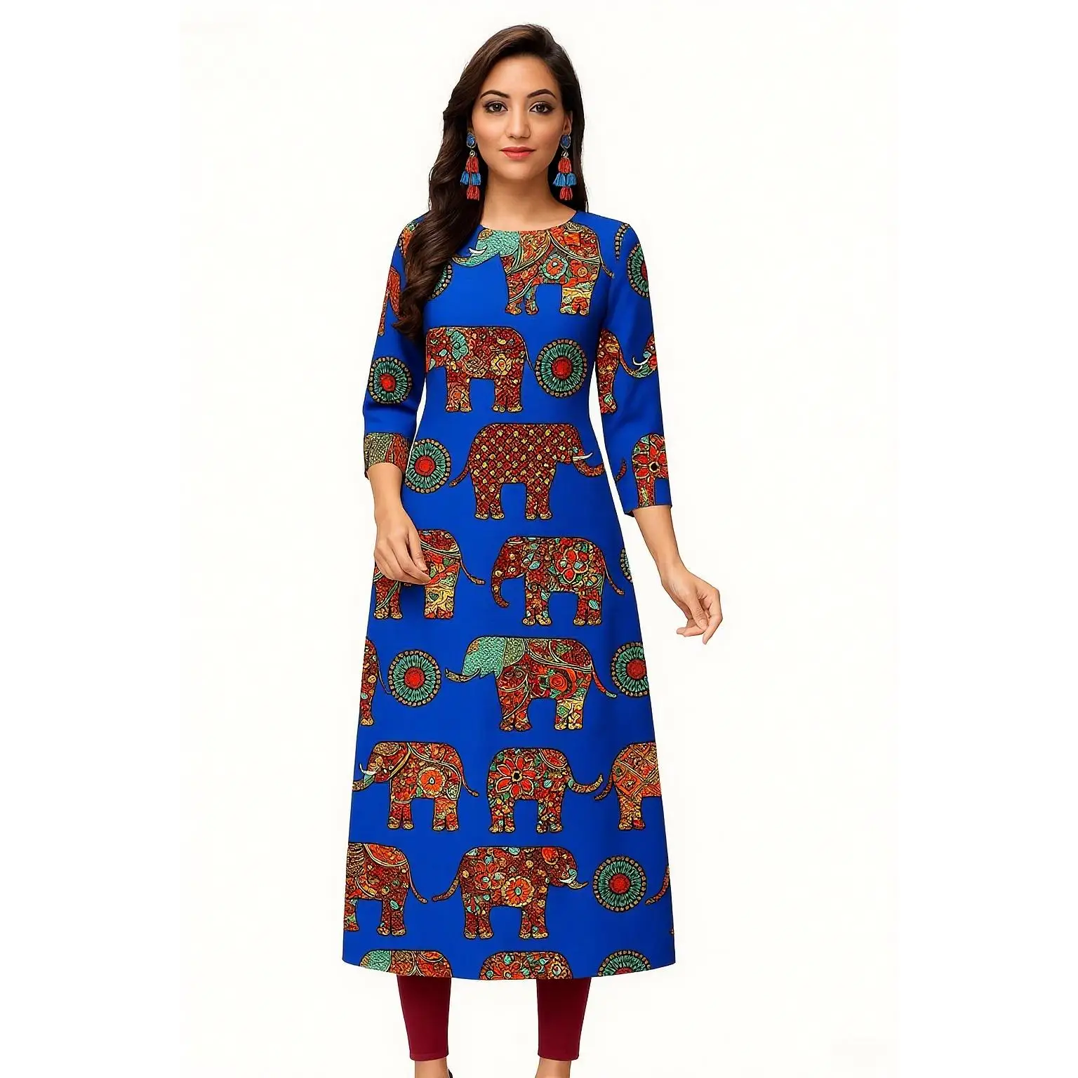 Vestido Kurt informal, moderno y cómodo para mujer, manga larga, tubo recto, informal, étnico, cuello redondo, diseño de tamaño regular