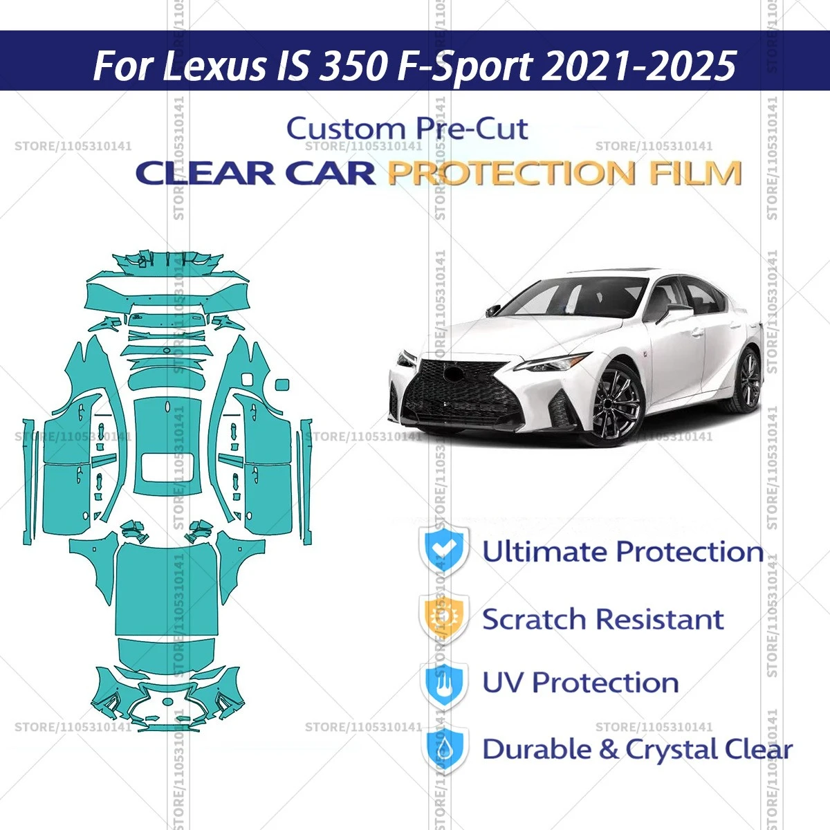 For Lexus-IS-350-F-Sport-2021-2025 Pre-Cut Paint Protection Film PPF Transparent Car Film Automotive PPF Full Vehicle