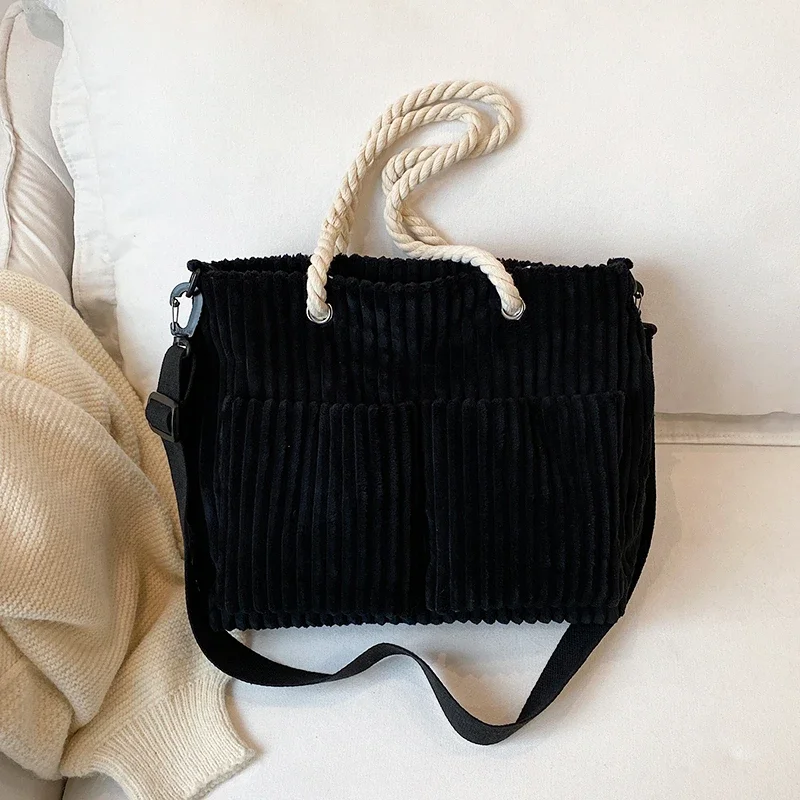 

2026 New Trend Crossbody Bags Large Capacity Durable Simple Casual Women's Handbags Corduroy Solid Color Zipper Casual Tote