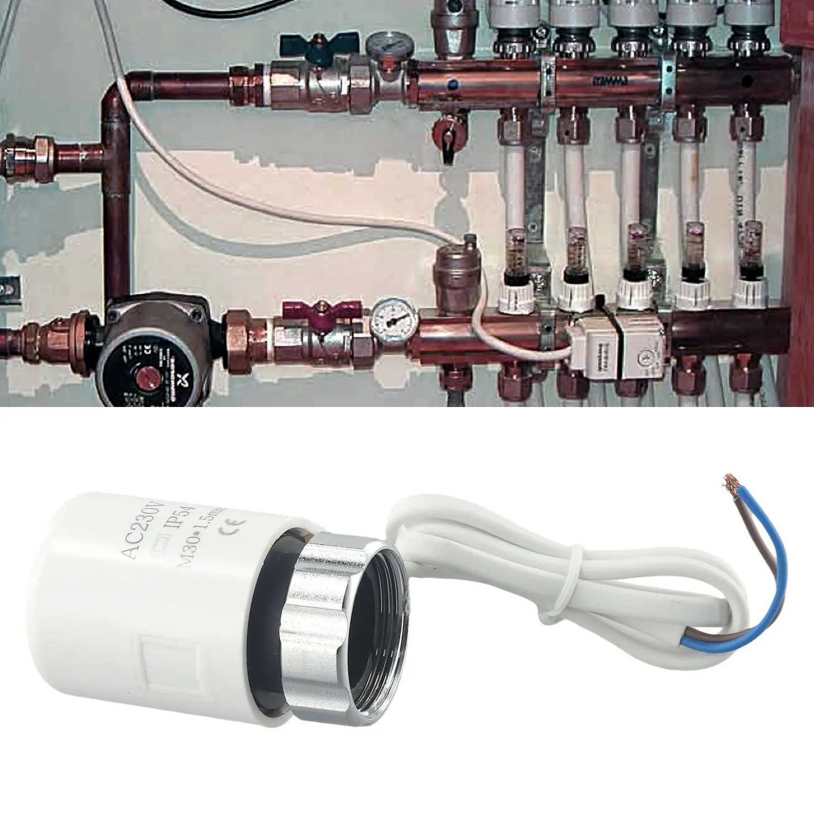 Actuador térmico eléctrico AC230V M30 x 1,5mm para válvula de radiador de calefacción de suelo normalmente abierta/cerrada para radiador de calefacción por suelo radiante