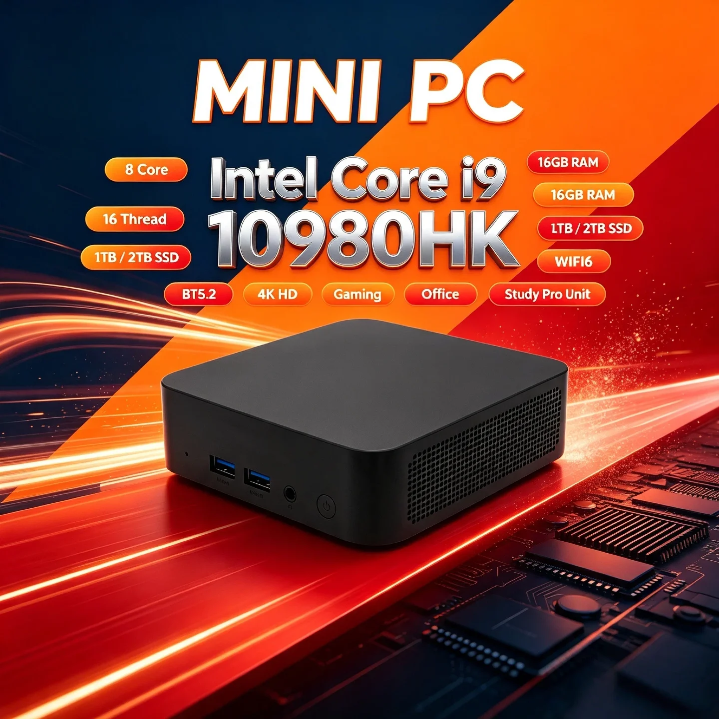 인텔 코어 i9 10980HK 미니 PC 8코어 16스레드 16GB 램 1TB/2TB SSD WIFI6 BT5.2 4K HD 게이밍/오피스/스터디 프로 유닛