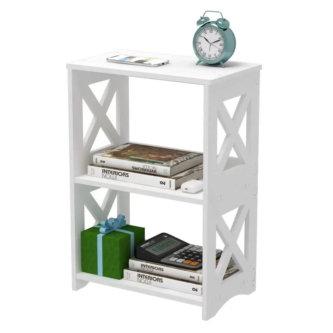 Narrow End Table with Storage Shelf, Simple Bedside Nightstand, Small Bookshelf Bookcase, Display Rack for Bedroom